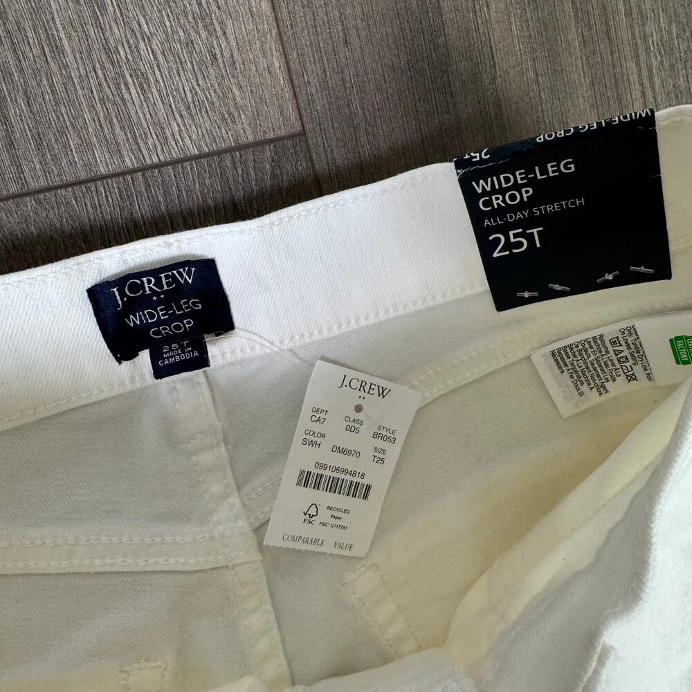 J.Crew Wide-Leg Cut Hem Jean WMN 25T White Denim Hi-Rise Raw Hem Tall BR053 Crop - Picture 5 of 8